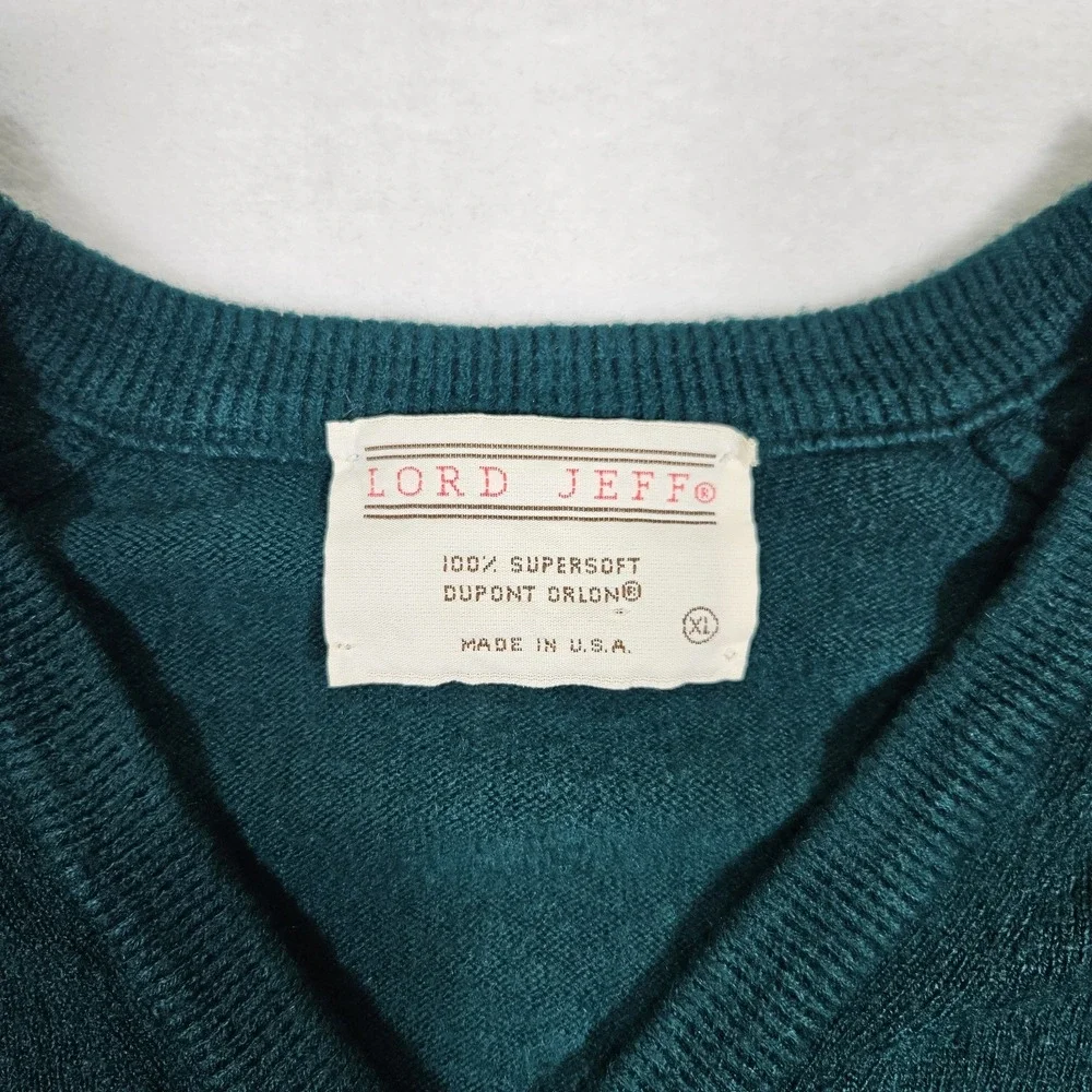 Vintage Lord Jeff Sweater‎ Mens XL Tiffany V Neck Jefflon DuPont Orlon Made USA